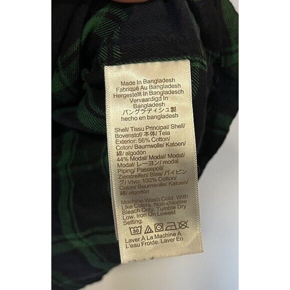 J Crew Navy And Green Plaid Button Down Flannel Pajama Top Size Small - Picture 6 of 8